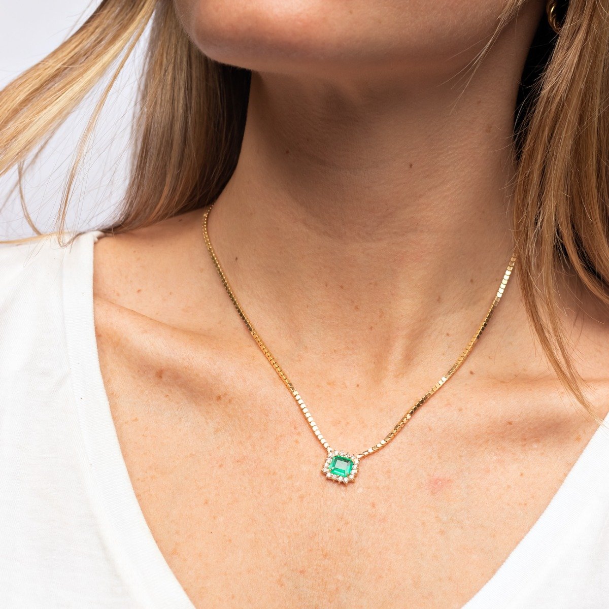 Colar Block Princess Esmeralda e Diamantes