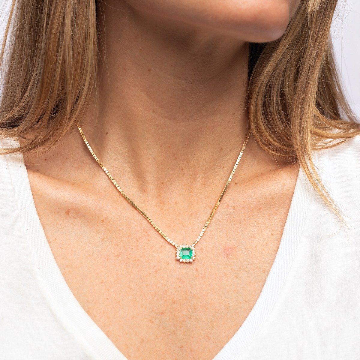 Colar Block Princess Esmeralda e Diamantes