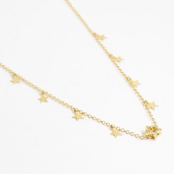 Colar Chapinhas Estrelinhas e Estrela Diamantes