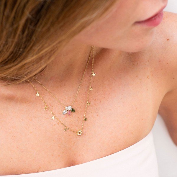 Colar Chapinhas Estrelinhas e Estrela Diamantes