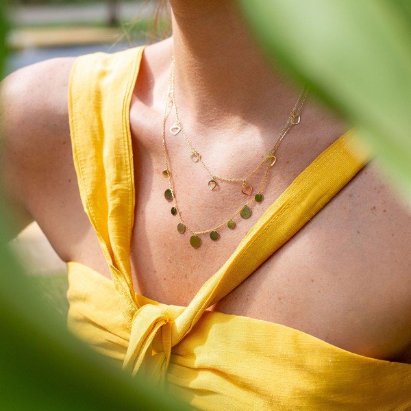 Colar Chapinhas Redondas Midi Ouro 18K
