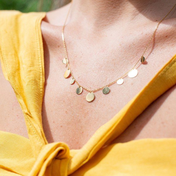Colar Chapinhas Redondas Midi Ouro 18K