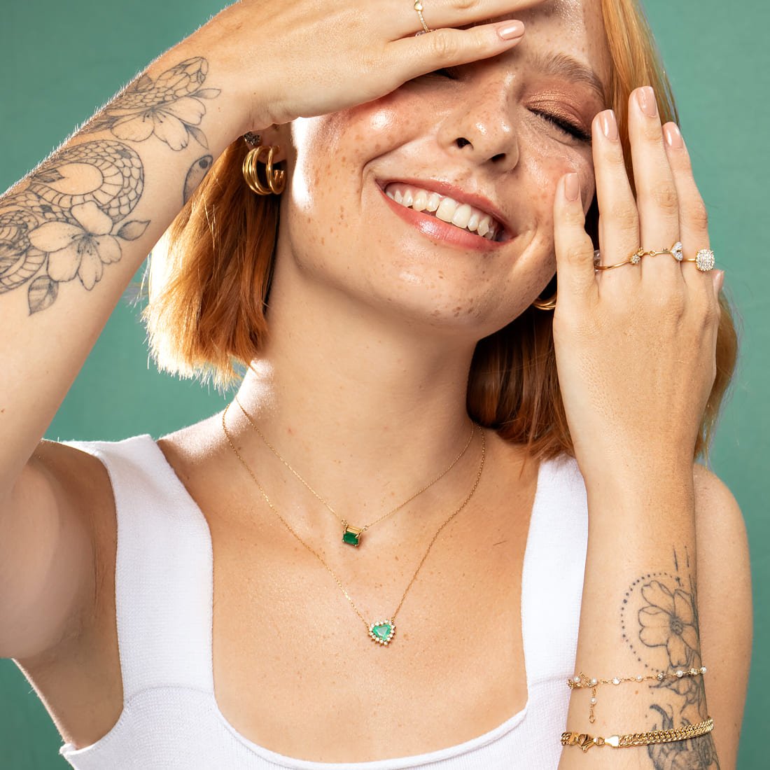 Colar Coração Esmeralda e Diamantes