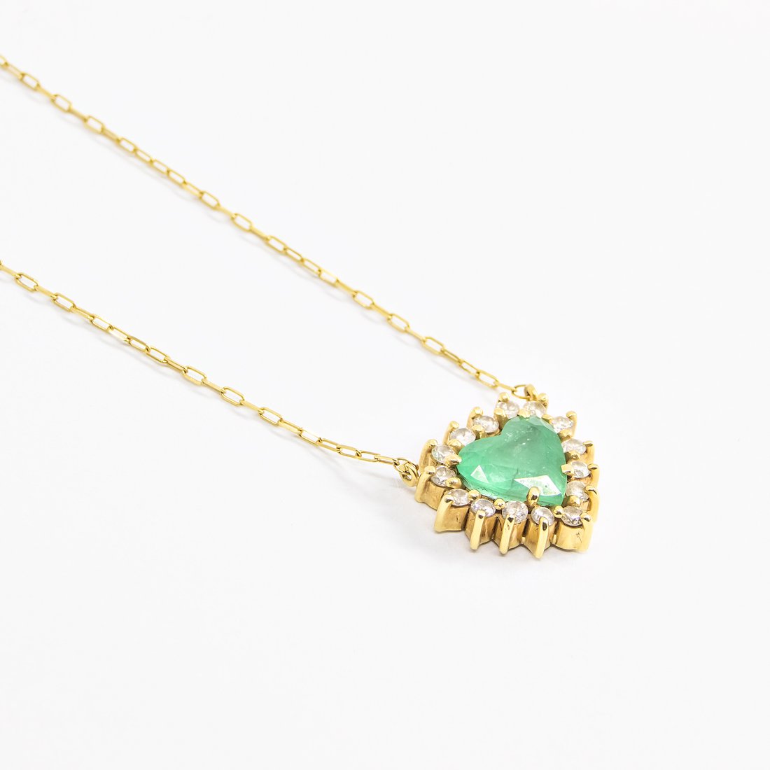 Colar Coração Esmeralda e Diamantes