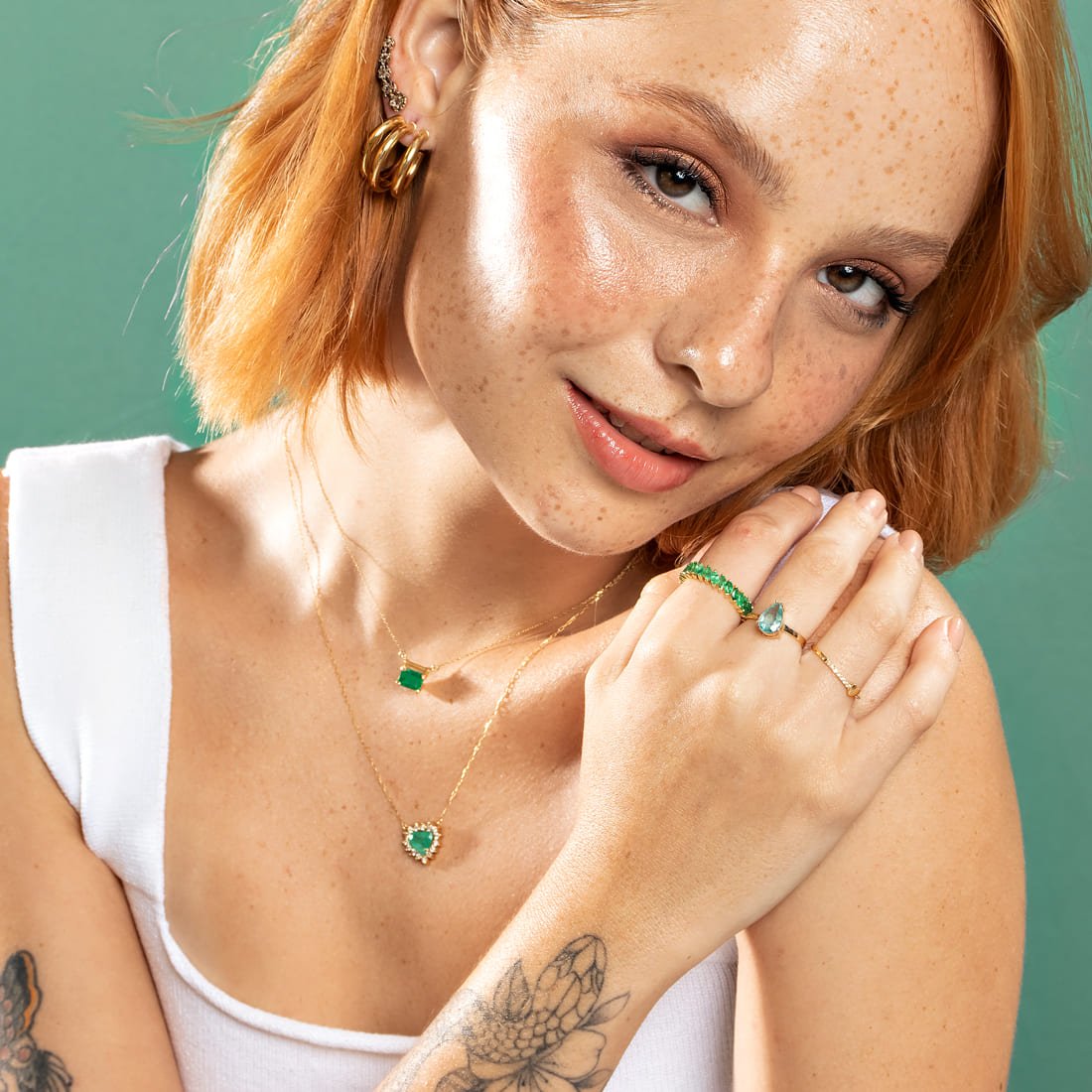 Colar Coração Esmeralda e Diamantes