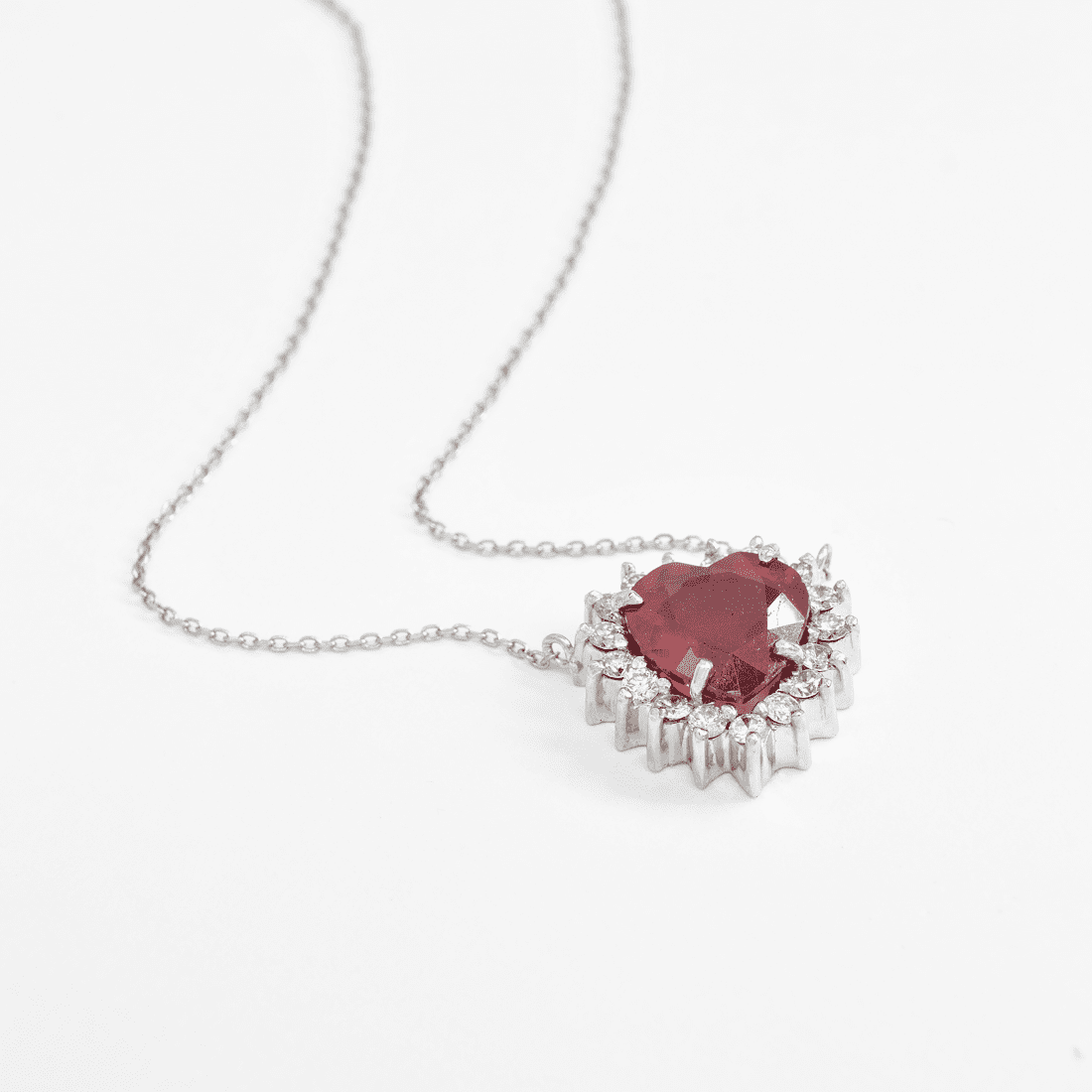 Colar Coração Rubi e Diamantes