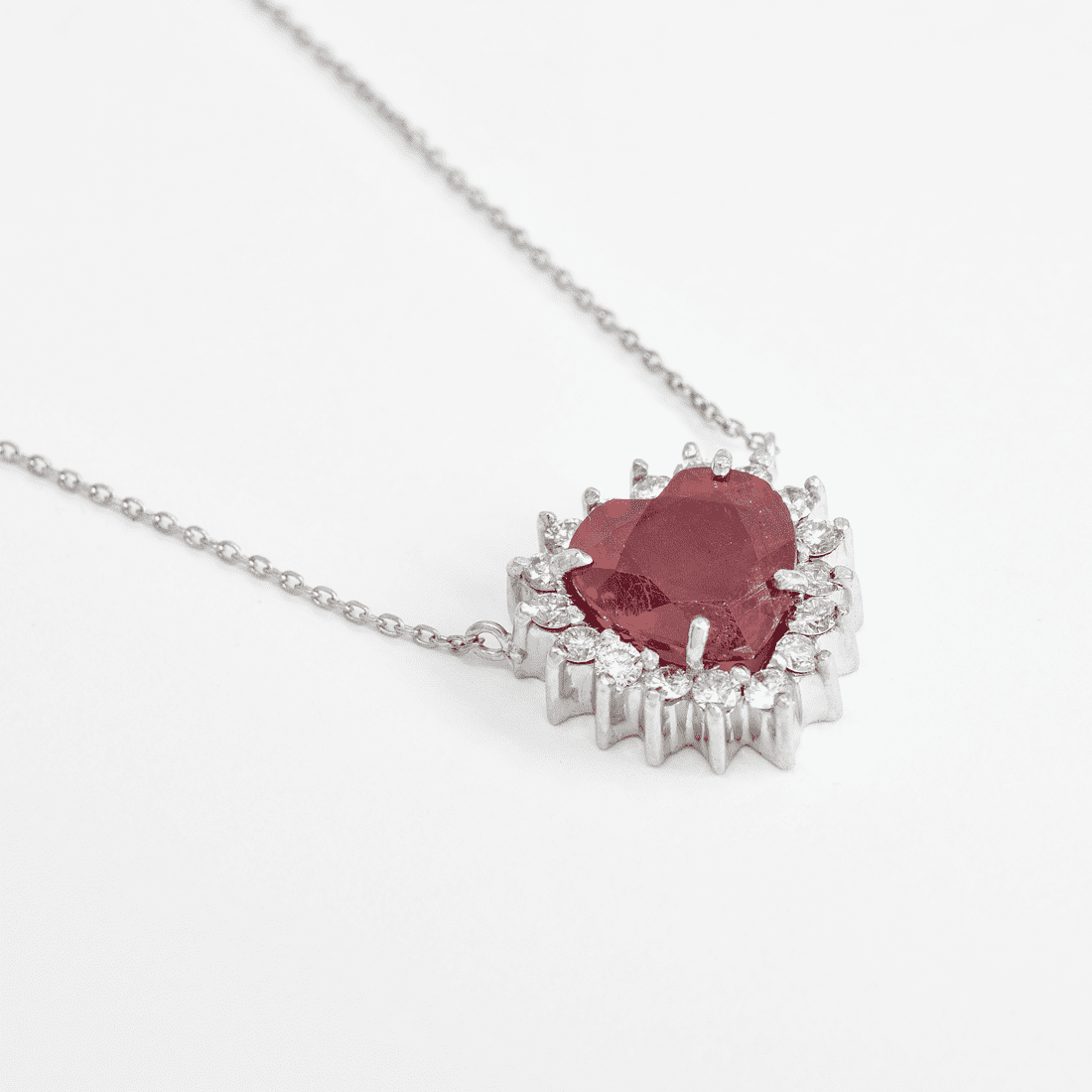 Colar Coração Rubi e Diamantes