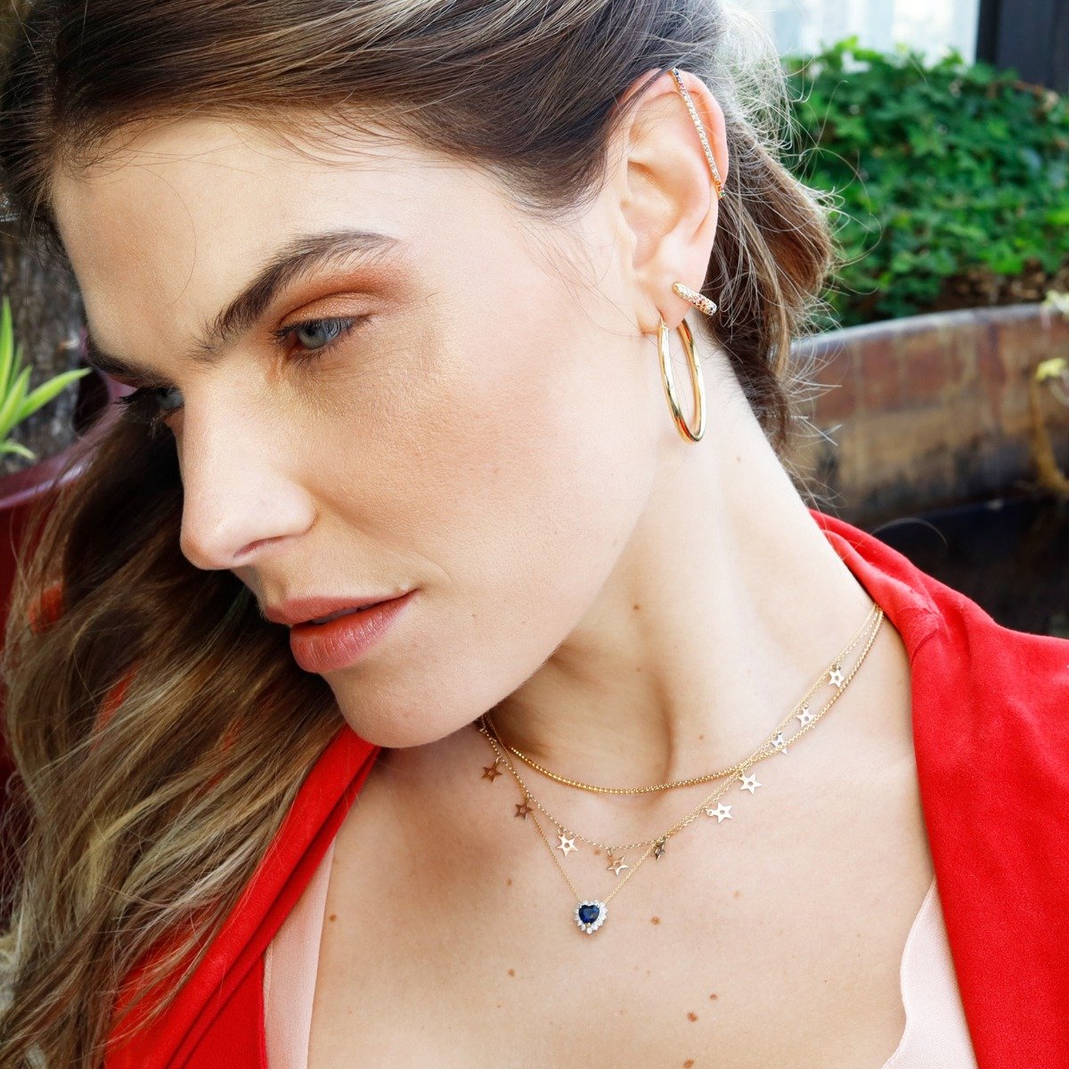 Colar Coração Safira Diamantes