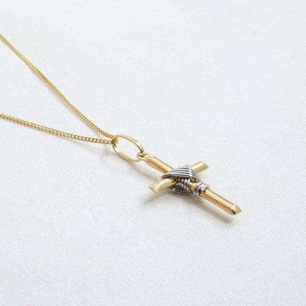 Colar Cruz Bicolor Ouro 18k 