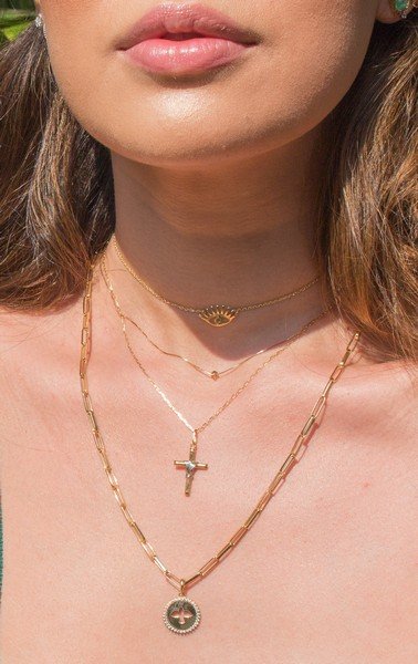 Colar Cruz Bicolor Ouro 18k 