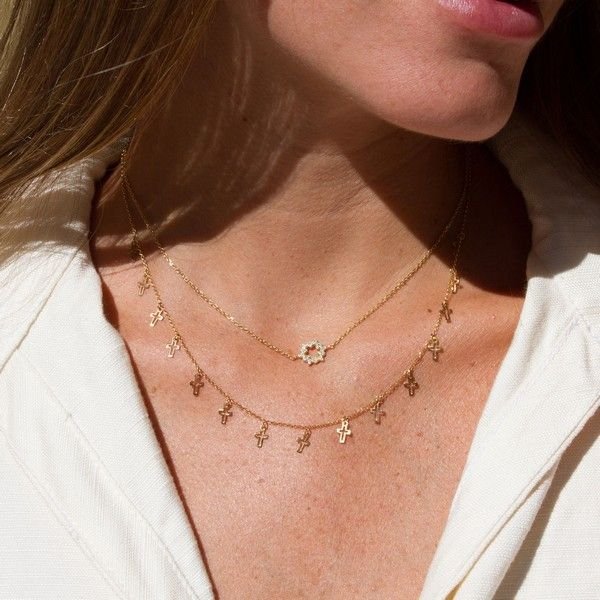 Colar de Cruzinhas em Placa Ouro 18k
