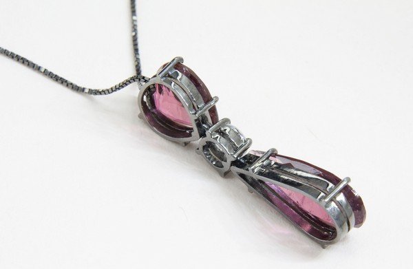 Colar Duplo Turmalinas Rosas e Diamante Extra 