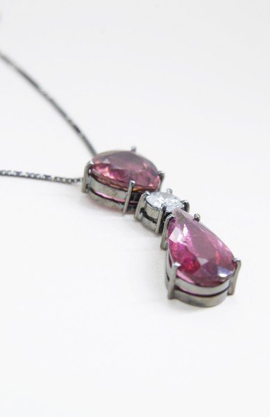 Colar Duplo Turmalinas Rosas e Diamante Extra 
