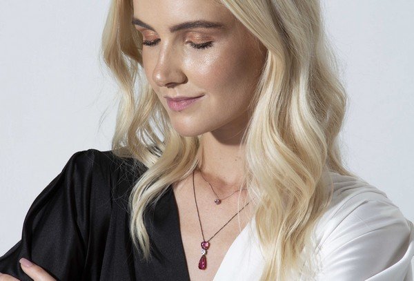 Colar Duplo Turmalinas Rosas e Diamante Extra 