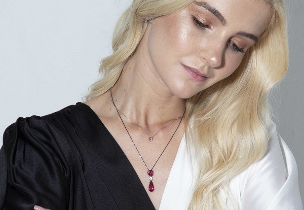 Colar Duplo Turmalinas Rosas e Diamante Extra 