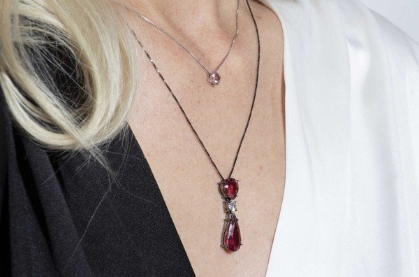 Colar Duplo Turmalinas Rosas e Diamante Extra 