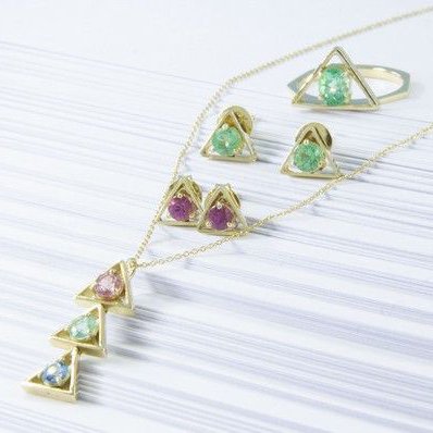 Colar Equilibrium Esmeralda Turmalina Rosa e Topázio Sky
