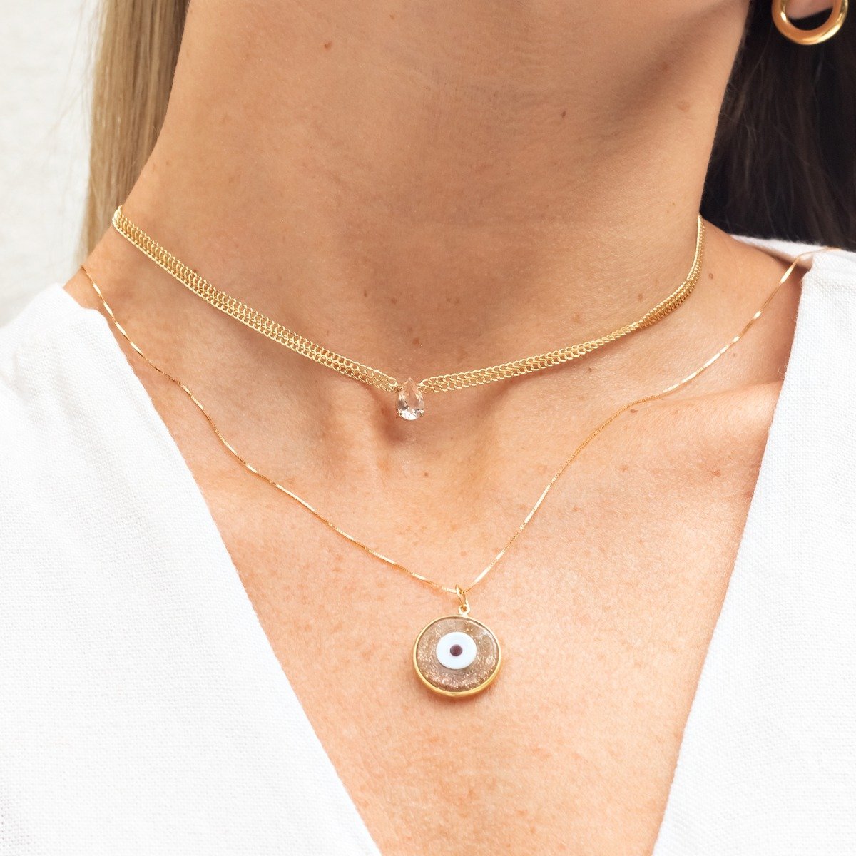 Colar Escama de Peixe Morganita Ouro 18k