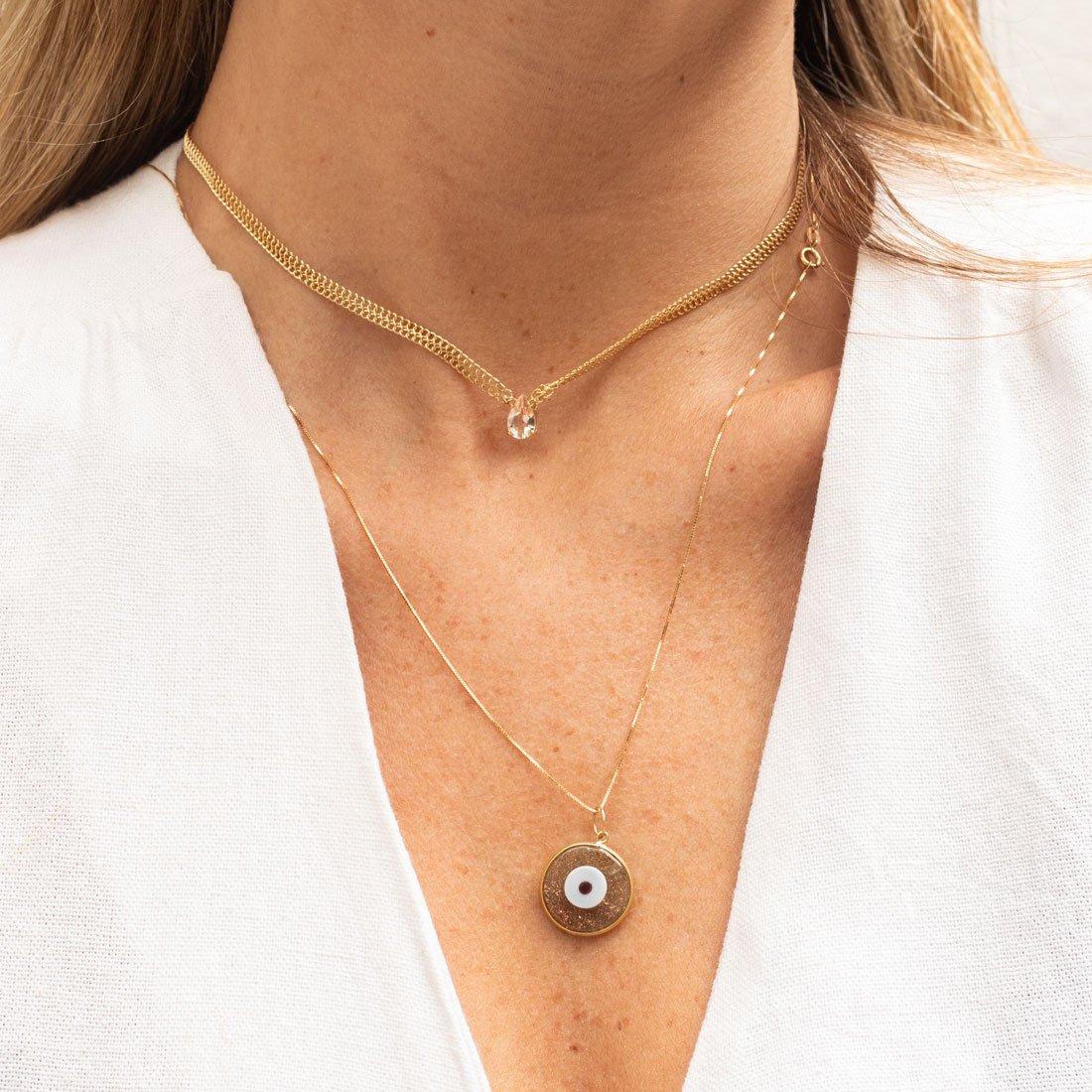 Colar Escama de Peixe Morganita Ouro 18k