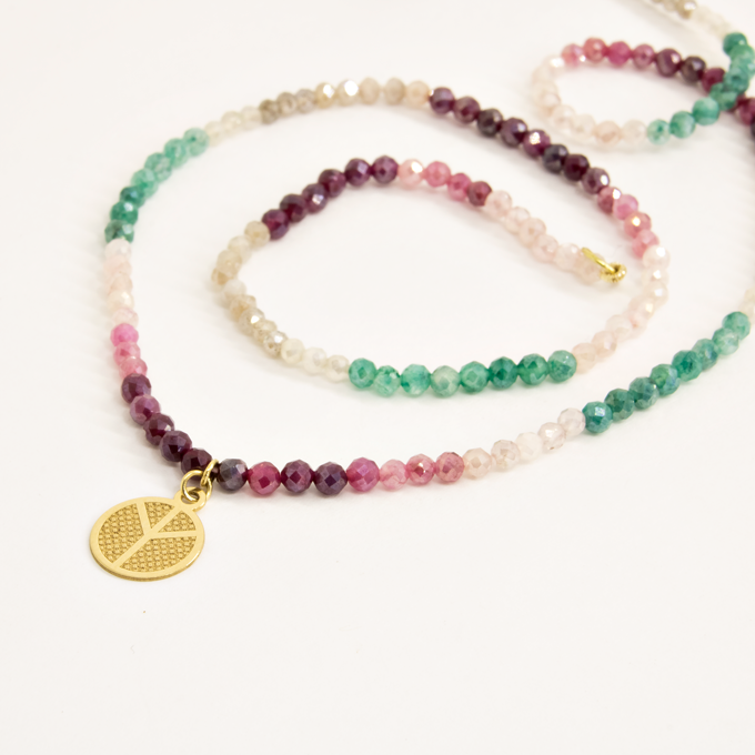 Colar Fun Turmalinas Coloridas Paz Ouro 18K