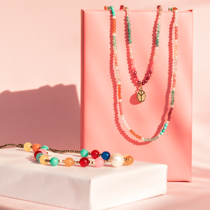 Colar Fun Turmalinas Coloridas Paz Ouro 18K