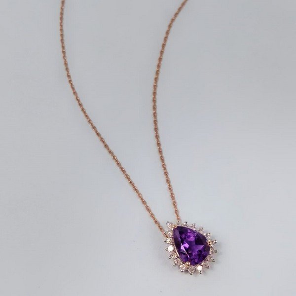 Colar Gota Ametista Diamantes
