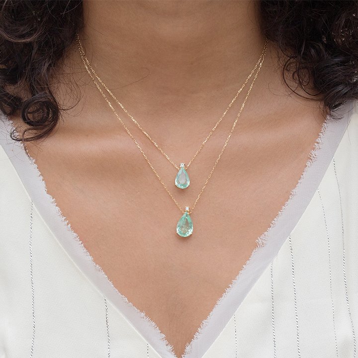 Colar Gota Esmeralda Colombiana e Diamante 10 pts 