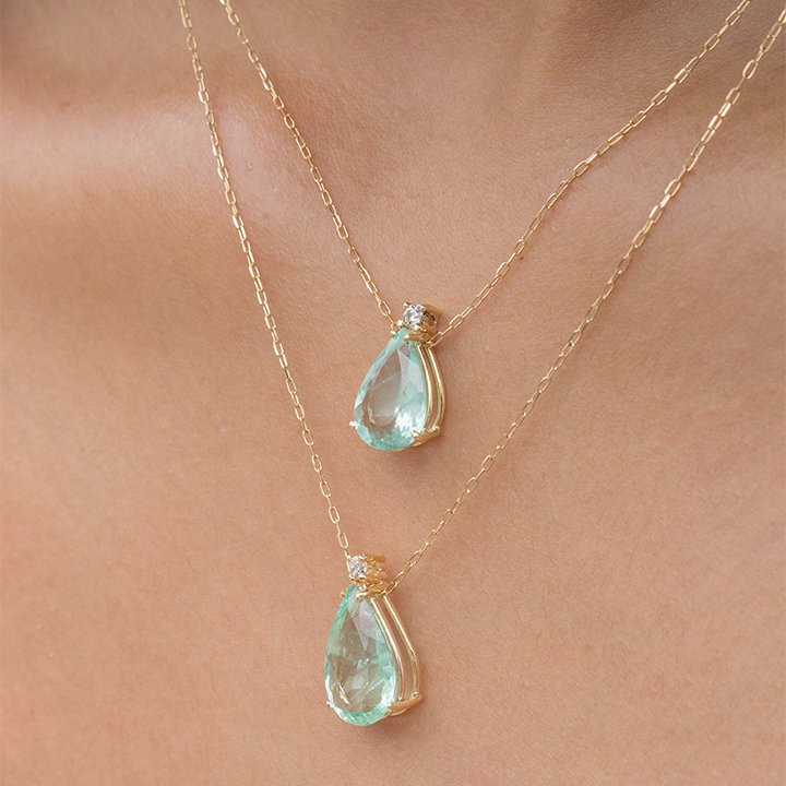Colar Gota Esmeralda Colombiana e Diamante 10 pts 