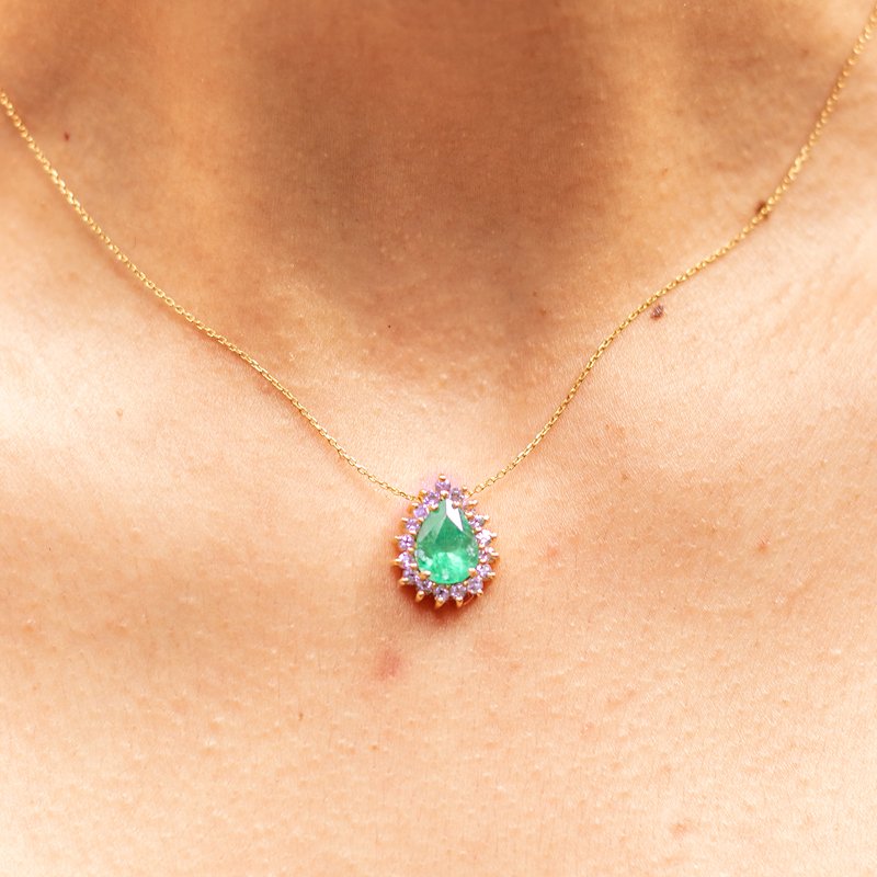 Colar Gota Esmeralda com Tanzanitas