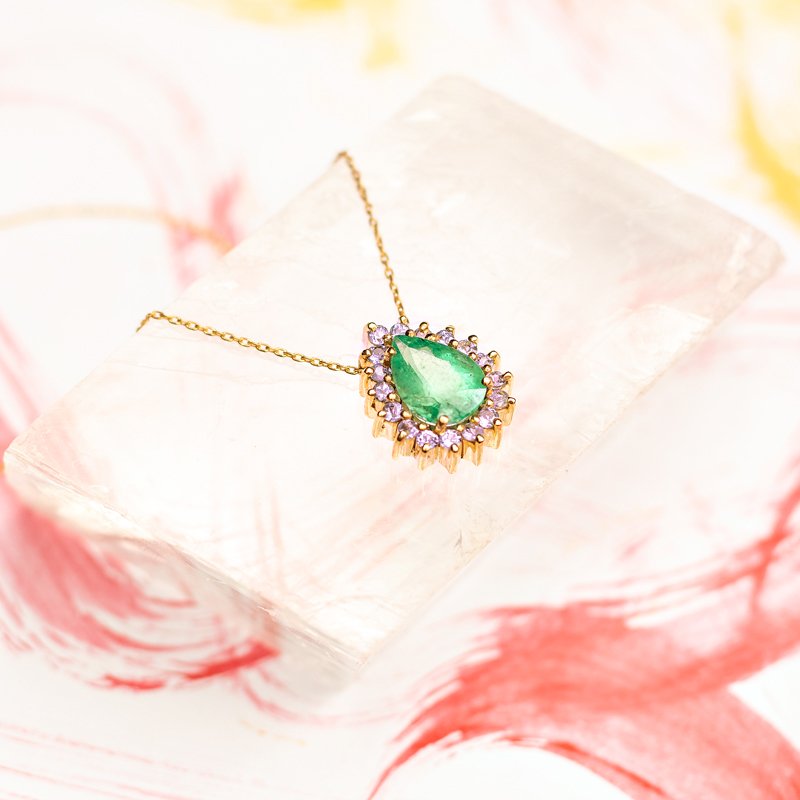 Colar Gota Esmeralda com Tanzanitas