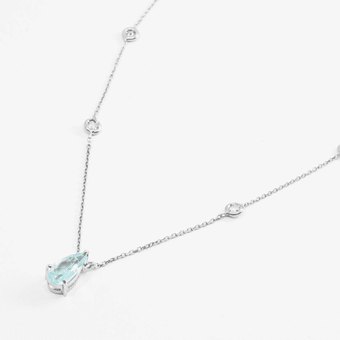 Colar Gota Turmalina Paraíba e Pastilhas Diamantes