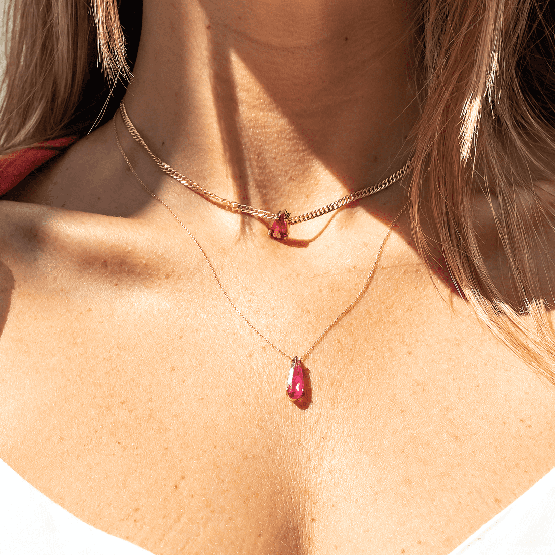 Colar Gota Turmalina Rosa