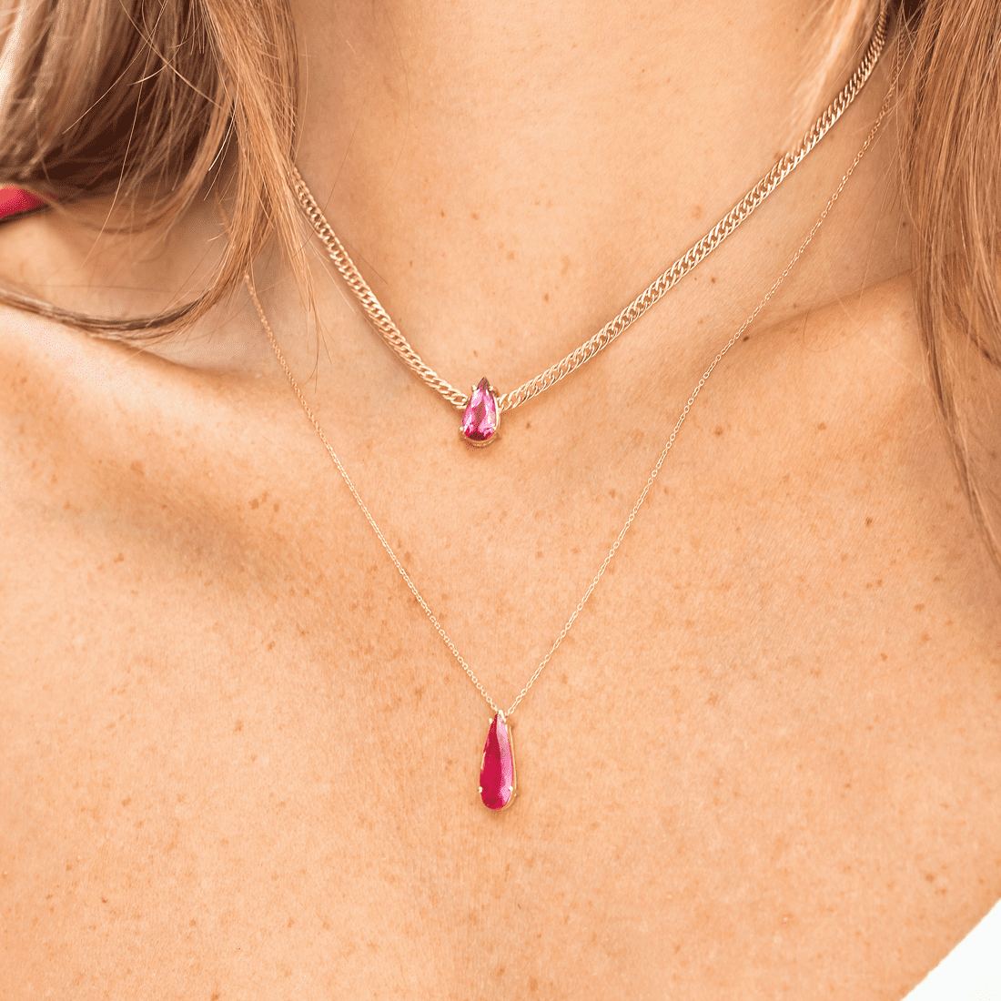 Colar Gota Turmalina Rosa