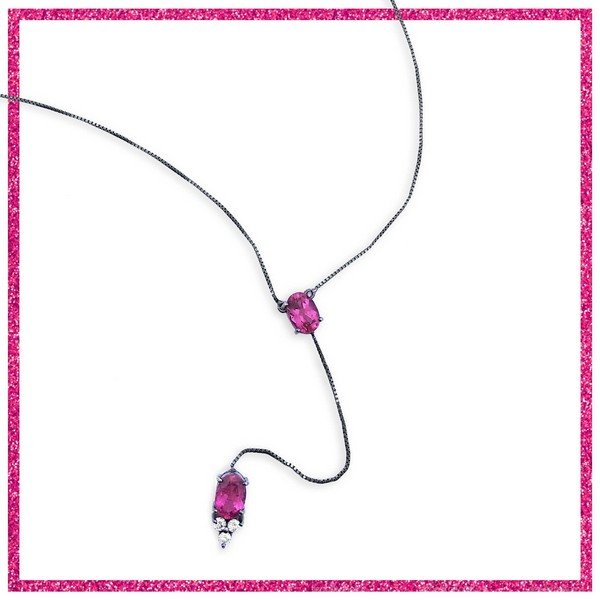 Colar Gravata Turmalina Rosa e Diamantes