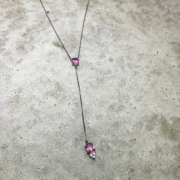 Colar Gravata Turmalina Rosa e Diamantes