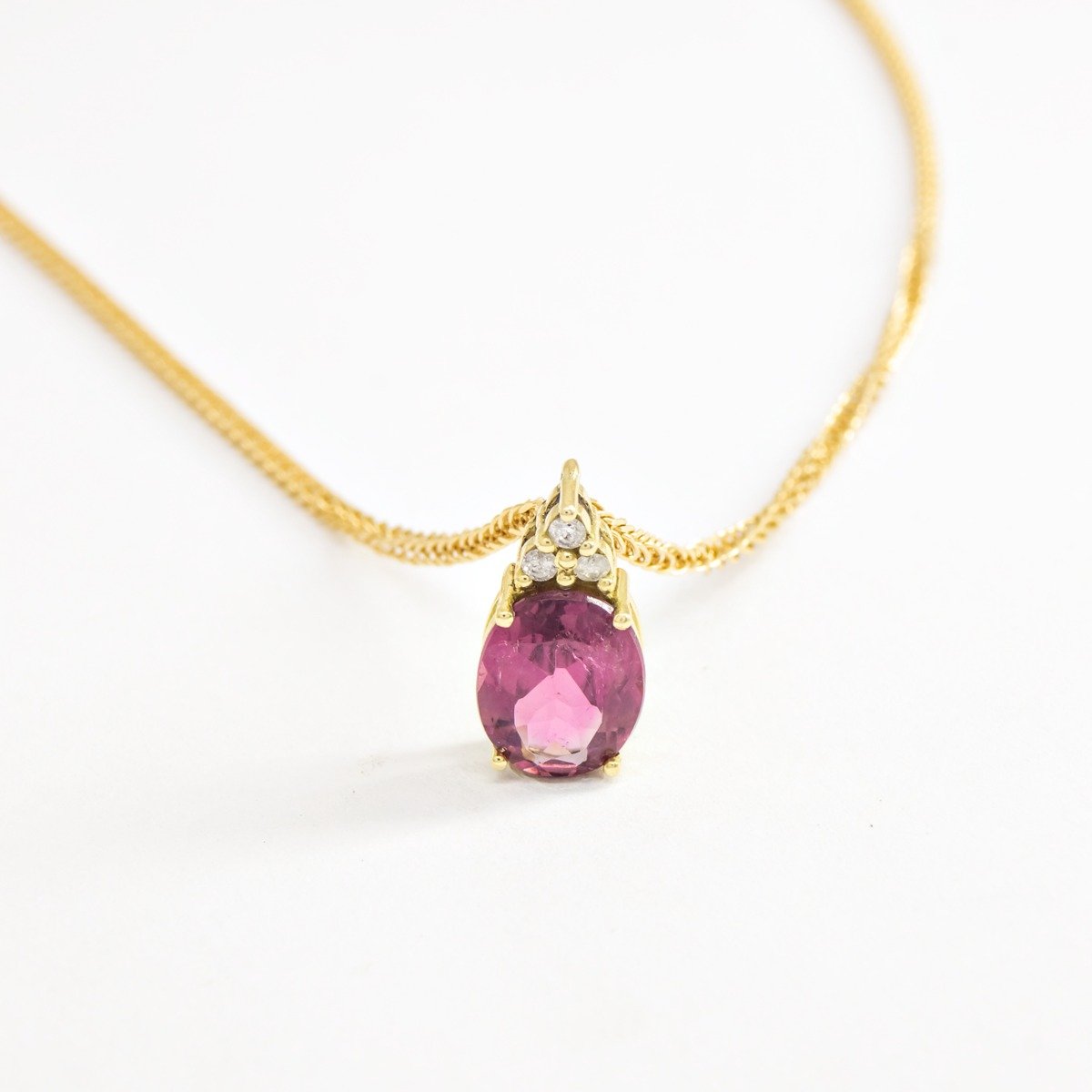 Colar Grumet Turmalina Rosa Extra e Diamantes Ouro 18k