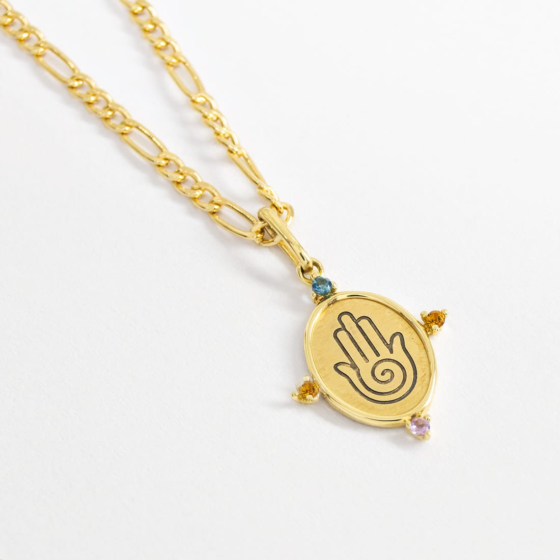 Colar Hamsa Turmalinas Coloridas Corrente Fígaro