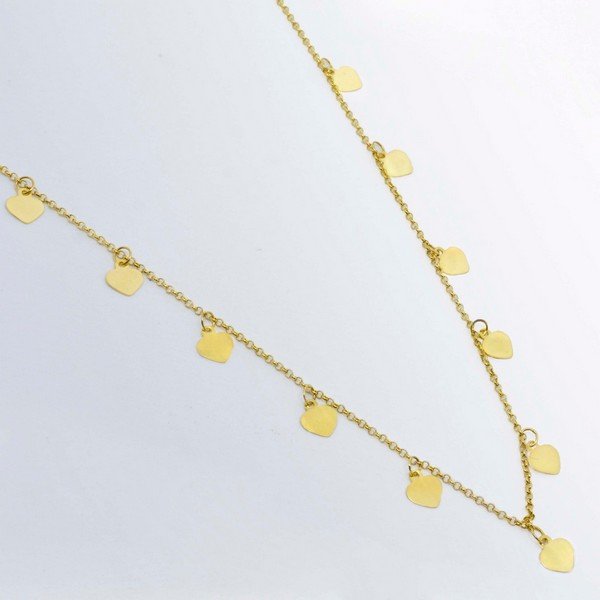 Colar Longo Corações Chapinhas Ouro 18K
