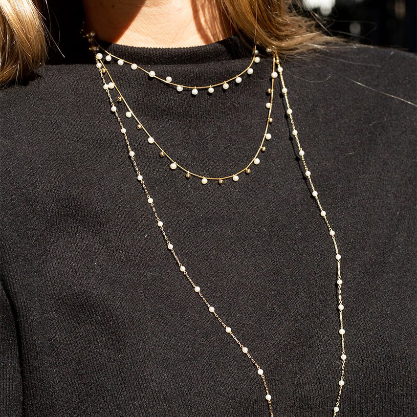 Colar Longo Pérolas Ouro 18K