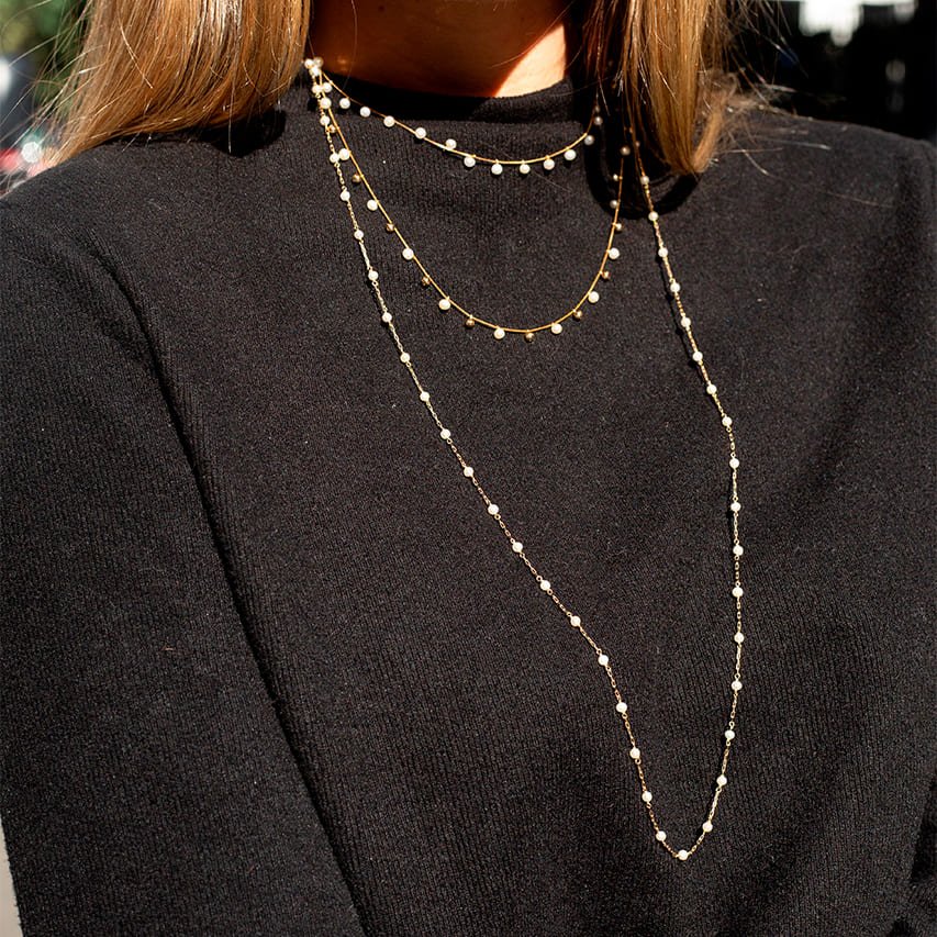Colar Longo Pérolas Ouro 18K