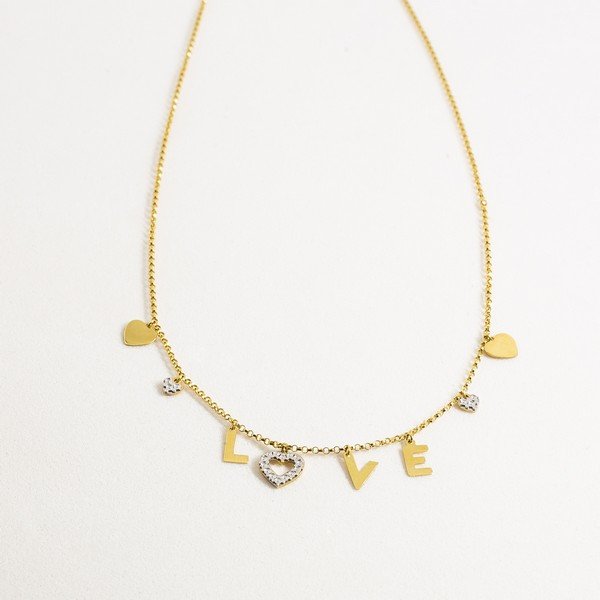 Colar Love em Ouro Amarelo e Pastilhas em Ouro Branco
