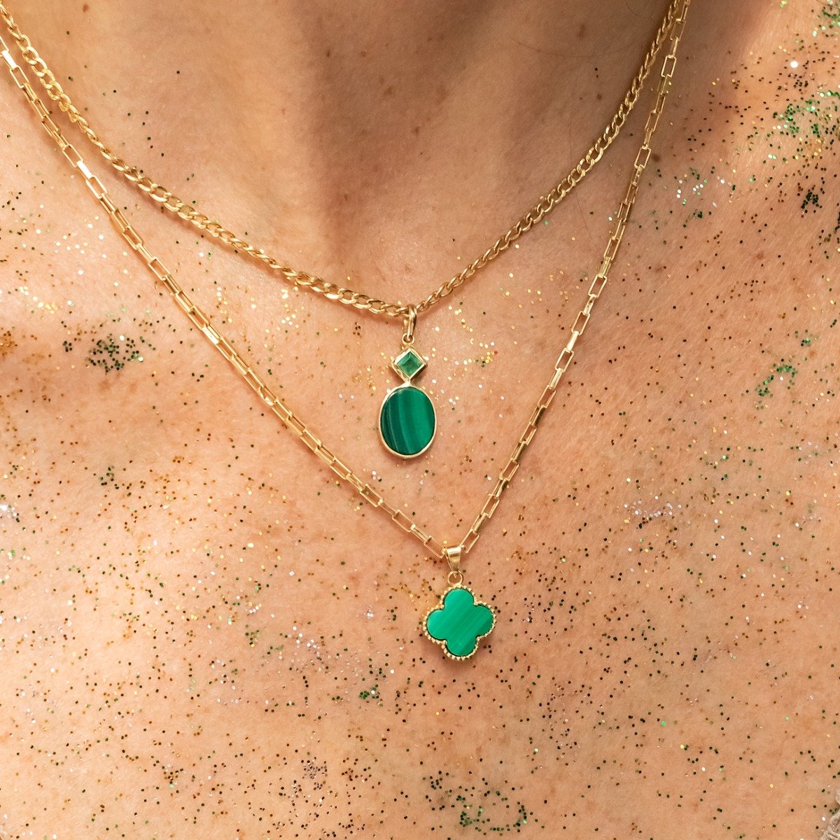 Colar Malaquita Esmeralda Ouro 18k