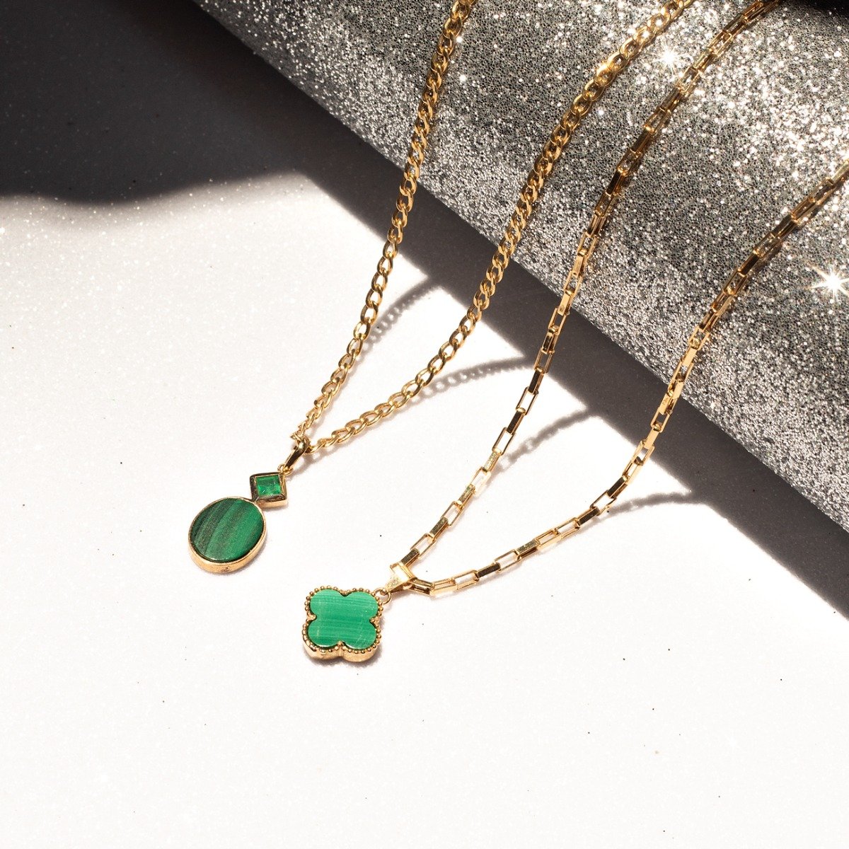 Colar Malaquita Esmeralda Ouro 18k