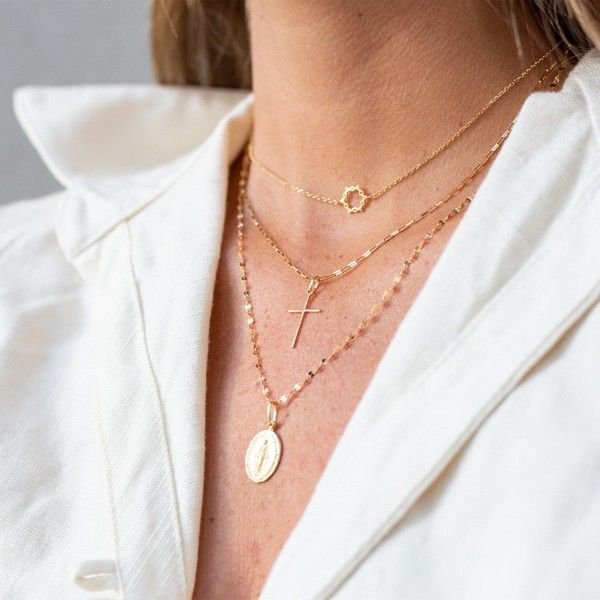 Colar Medalha Nossa Senhora Corrente Light Ouro 18K