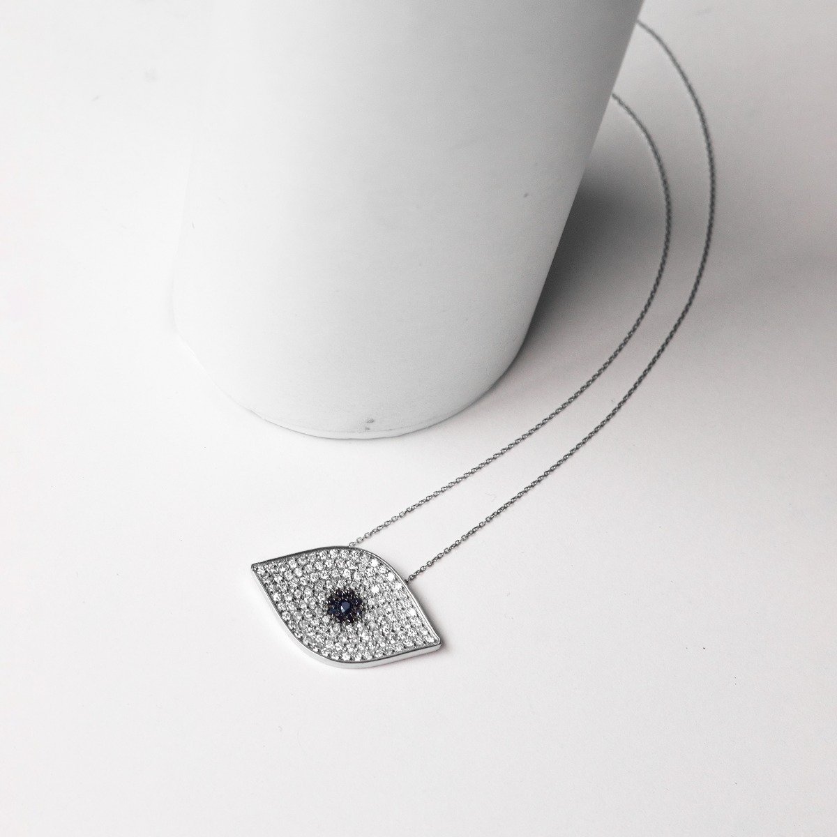 Colar Olho Grego Ouro 18K Safira e Diamantes