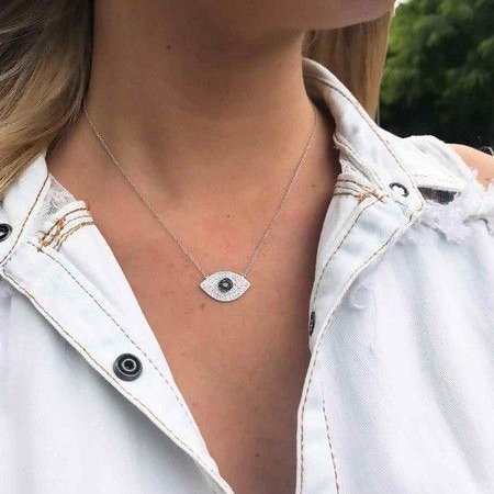 Colar Olho Grego Ouro 18K Safira e Diamantes