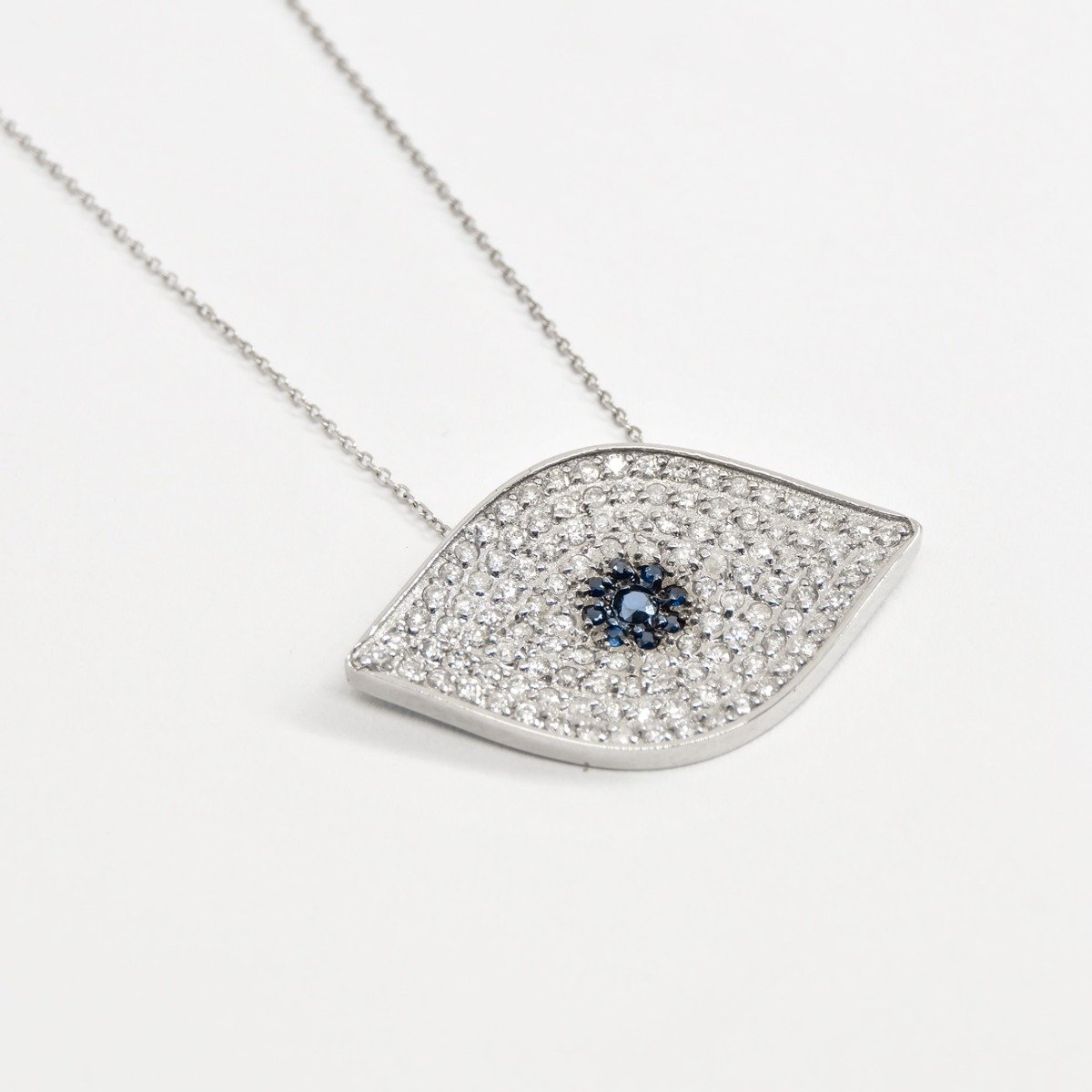 Colar Olho Grego Ouro 18K Safira e Diamantes