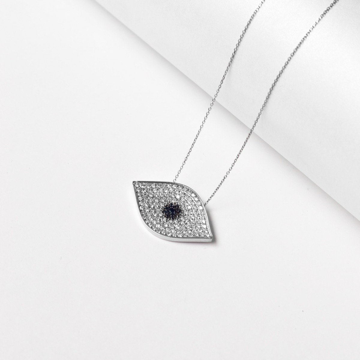 Colar Olho Grego Ouro 18K Safira e Diamantes