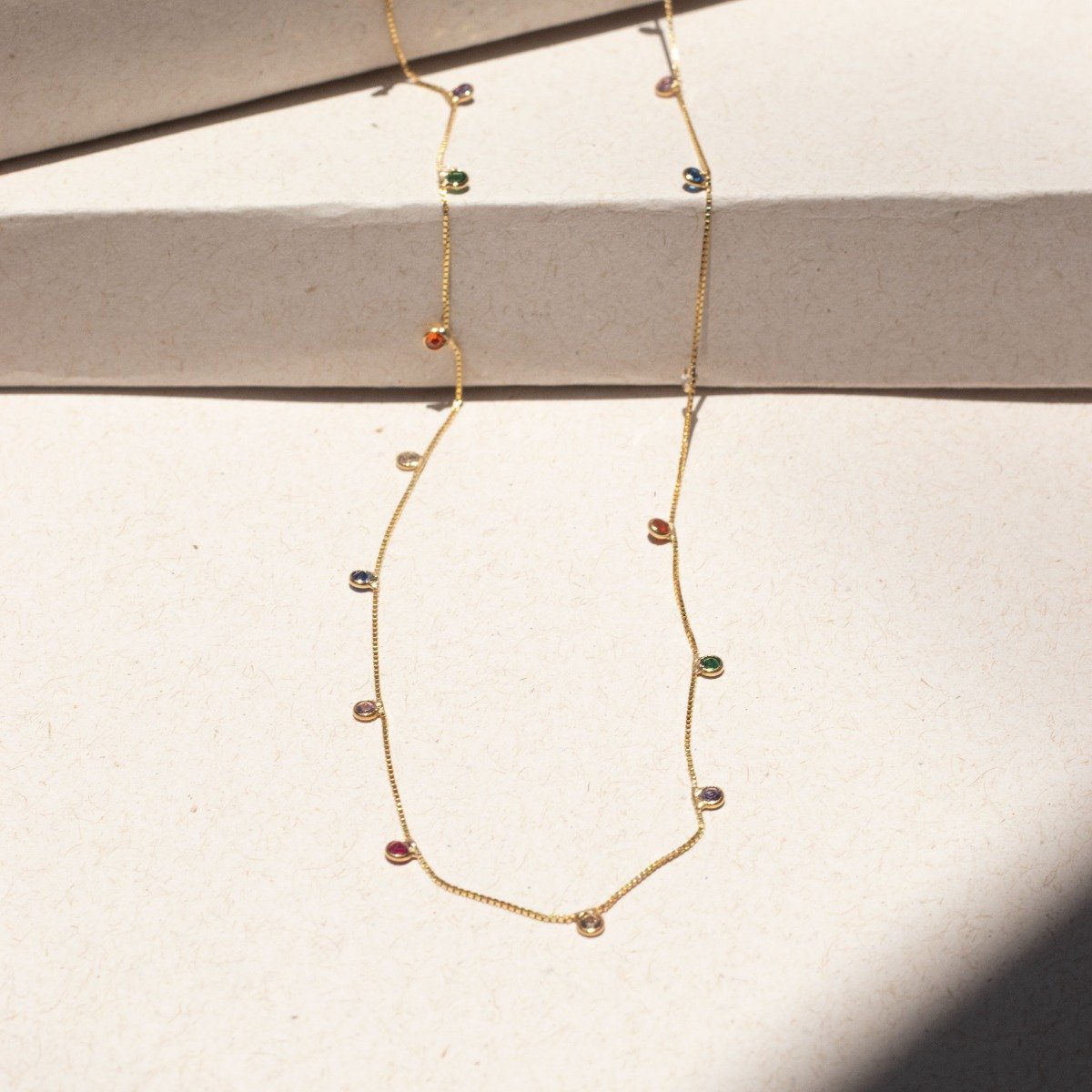Colar Ouro 18k Pastilhas Zircônia Coloridas