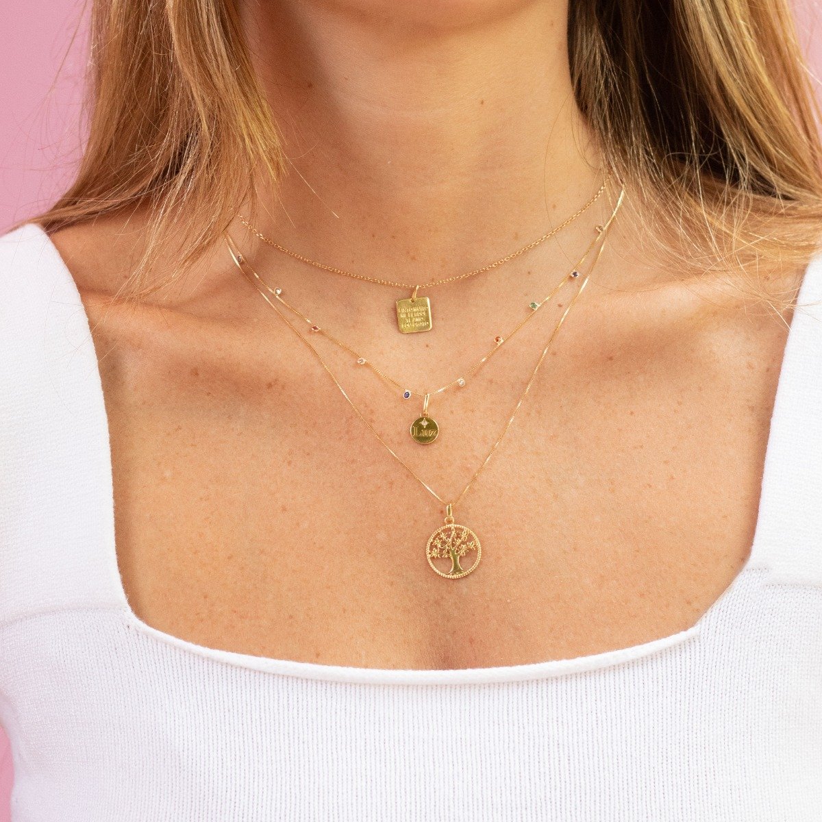Colar Ouro 18k Pastilhas Zircônia Coloridas